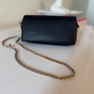 Anthropologie Black Pebbled Faux Leather Mini Crossbody Purse w/ Gold‎ Chain ✨